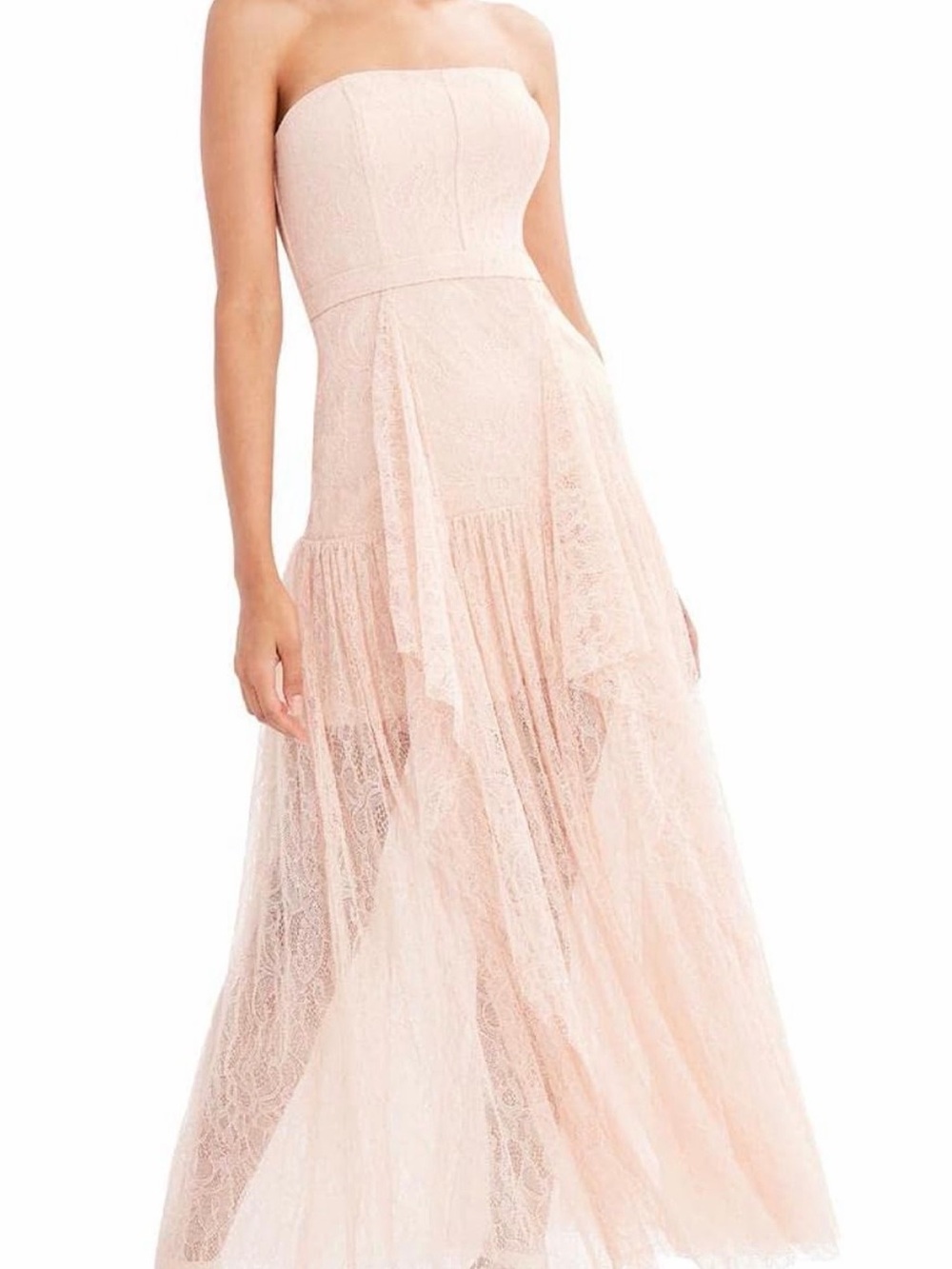 BCBGMaxAzria Strapless Blush Lace Maxi Dress